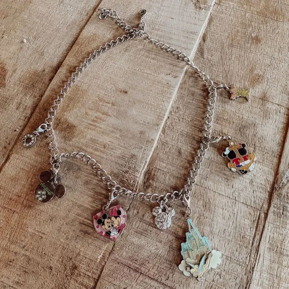 Disney Silver Charm Necklace with Pink and Green Accents